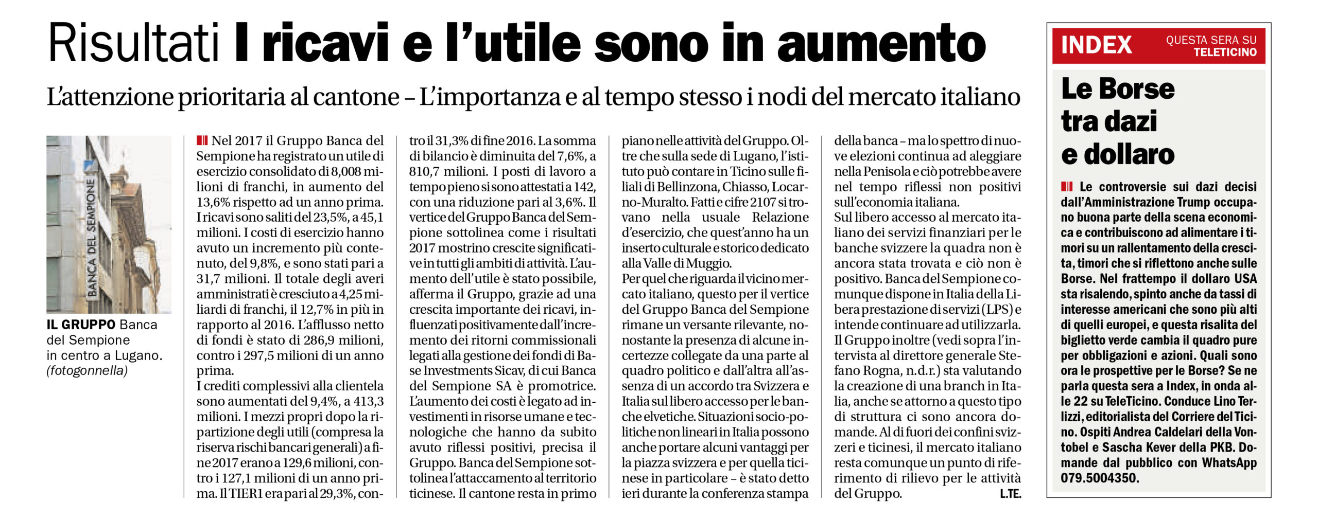 I ricavi e l’utile sono in aumento